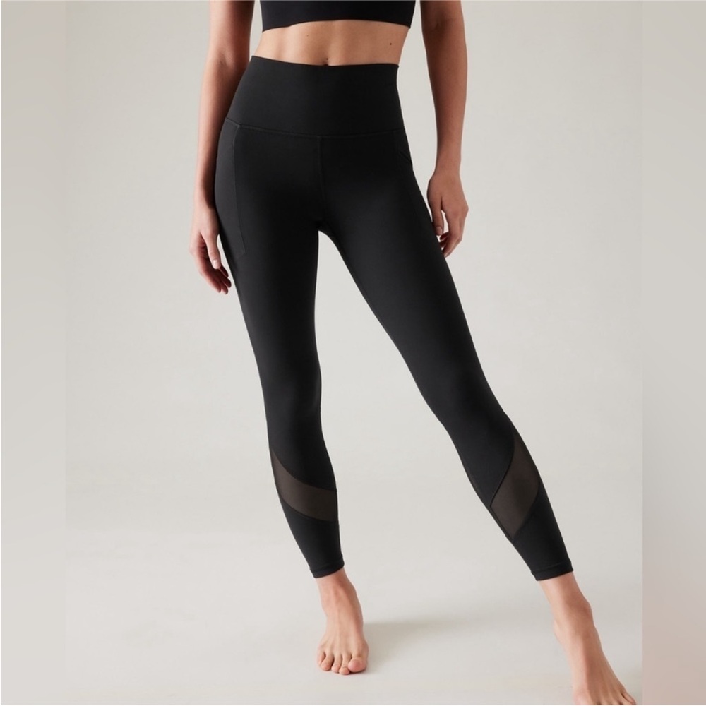 Athleta Salutation Stash High Rise Mesh Black Tights NEW S 7/8